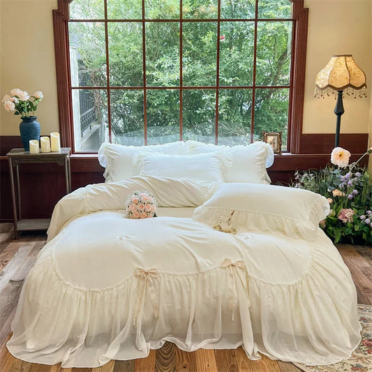 Decobites Princess Ruffle Lace Bedding Set with Romantic Wedding Theme