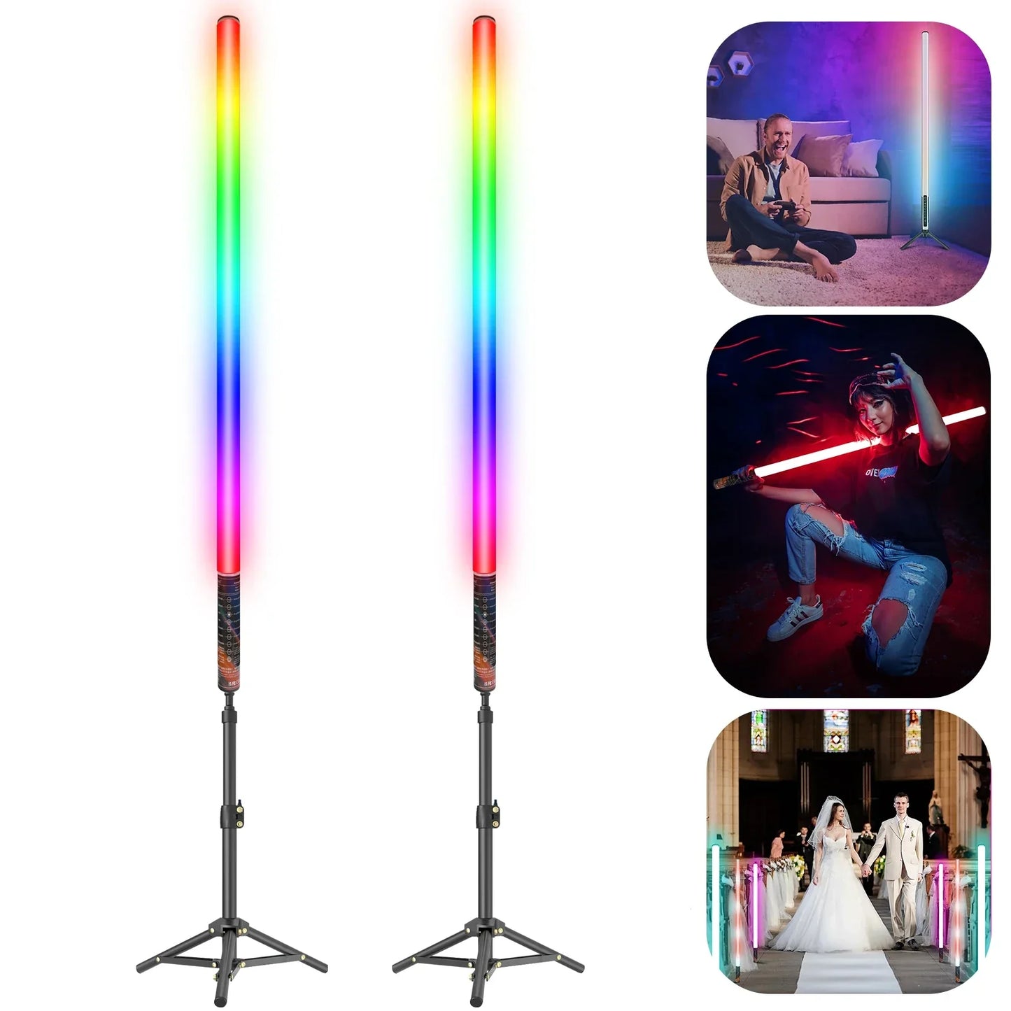 Trípode con barra de luz LED DecorBites™: Mood1 85 cm, modo música RGB para estudio de fotografía y vídeo.