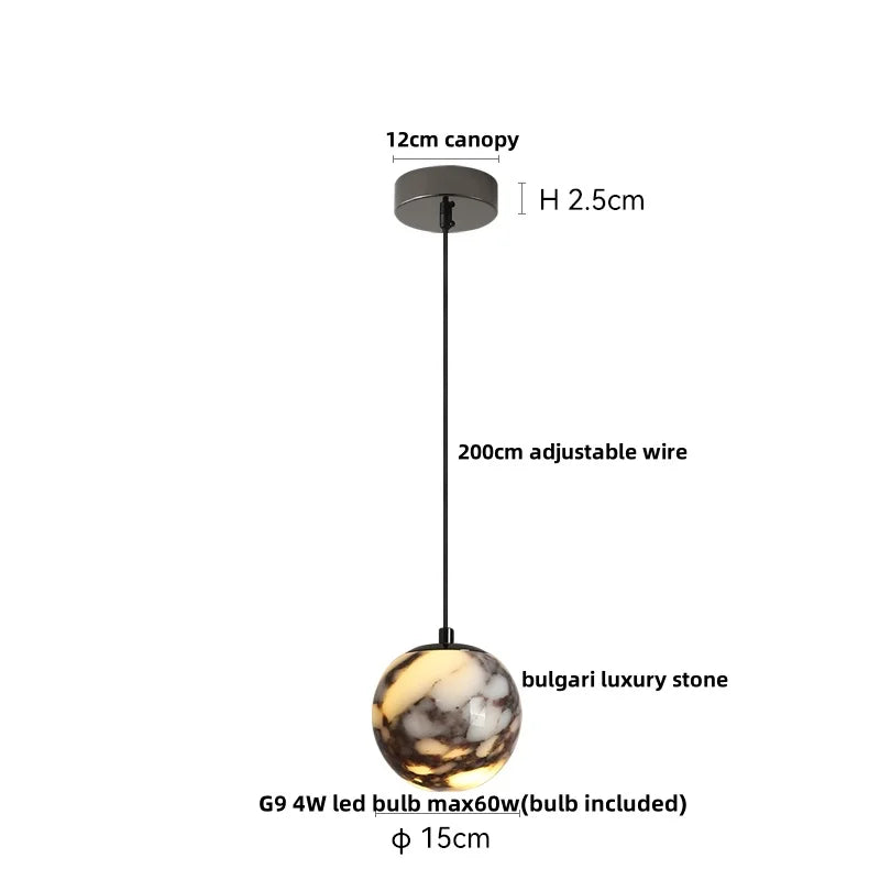 DecorBites™ Bulgari Stone LED Pendant Lamp - Natural Marble Hanging Light