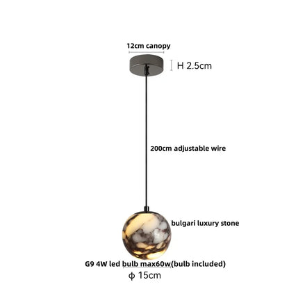 DecorBites™ Bulgari Stone LED Pendant Lamp - Natural Marble Hanging Light
