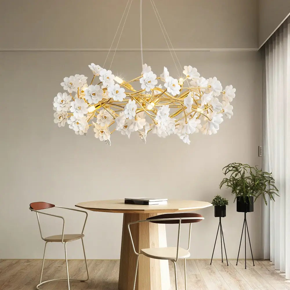DecorBites™ Floral French White Ceramic Chandelier - Romantic Home Décor