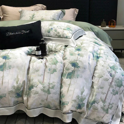 Decobites Rose Flowers Bamboo Fiber Bedding Set: Soft & Silky, 1 Duvet Cover, 2 Pillowcases, 1 Flat Sheet