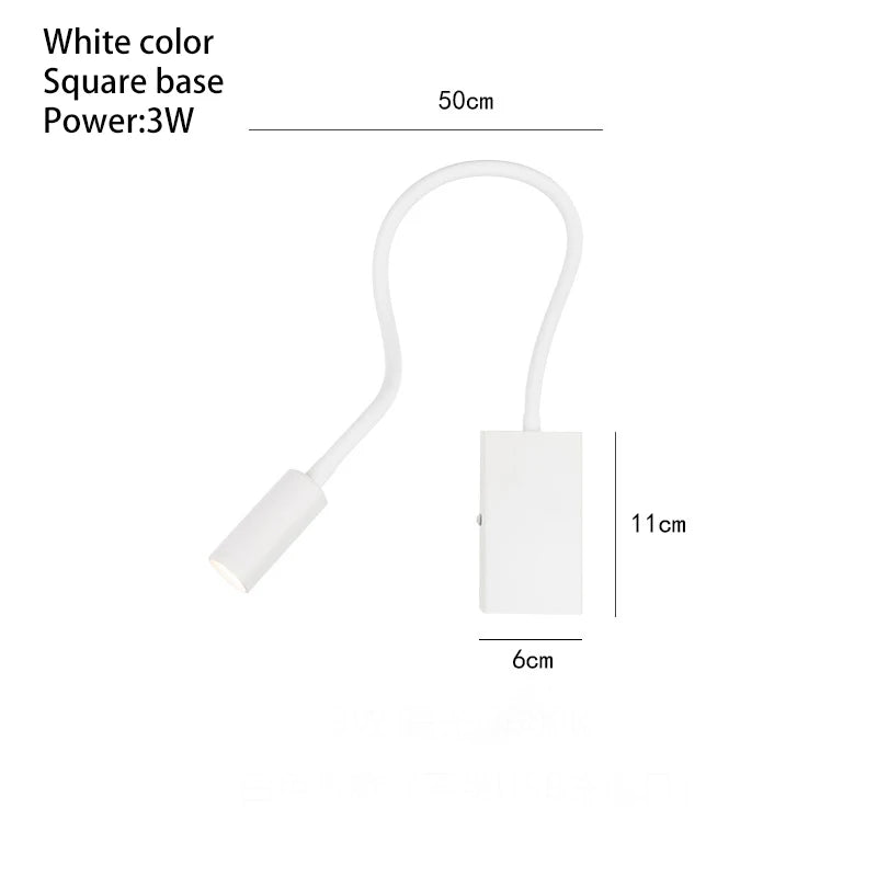 DecorBites™ مصباح حائط LED 3 وات مزود بمفتاح تشغيل/إيقاف، مصباح قراءة مكتبي مرن