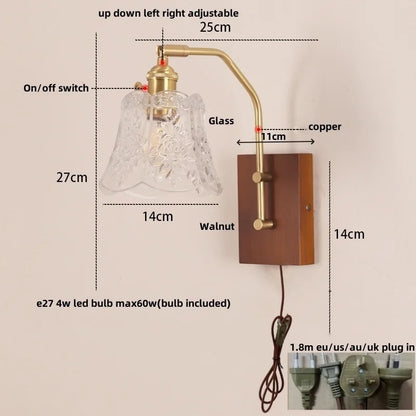 DecorBites™ LED Glass & Wood Wall Lamp with Pull Chain Switch for Living Room Bedroom Mirror