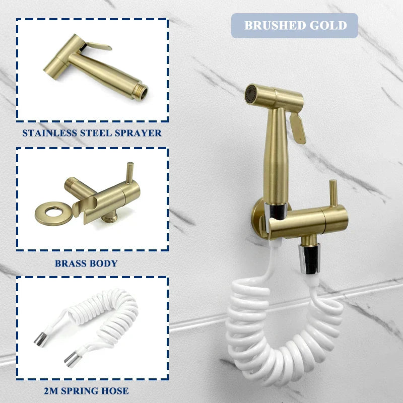 Decorbites™ Grifo de Bidé Dorado Pulverizador Manual de Grifo de Agua Fría Único Grifo Higiénico para Inodoro Ducha
