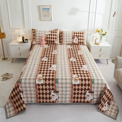 طقم غطاء سرير مزدوج من القطن من DecorBites™ بتصميم زهور لديكور سرير منزلي صحي