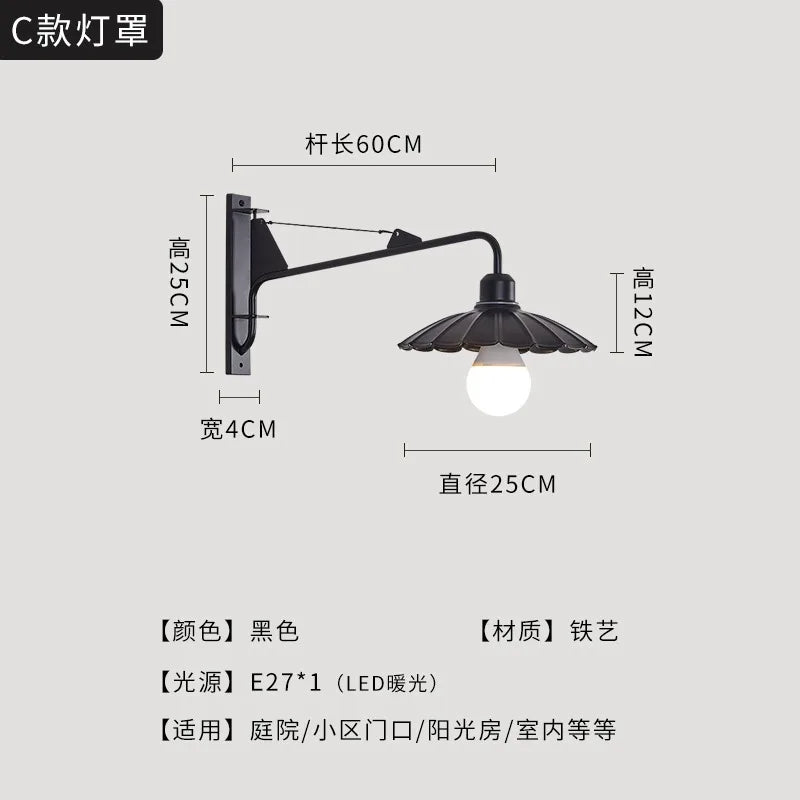 مصباح حائطي أسود LED من DecorBites™ مزود بذراع متأرجح للديكور الخارجي في غرفة النوم والشرفة والممر