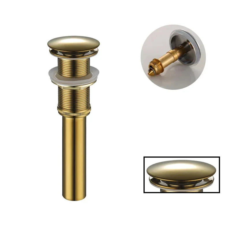 Drenaje de baño emergente redondo grande Decorbites™ Gold para lavabo de cobre