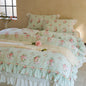 Decobites Pure Cotton Floral Quilted Bedding Set with Lace Ruffles