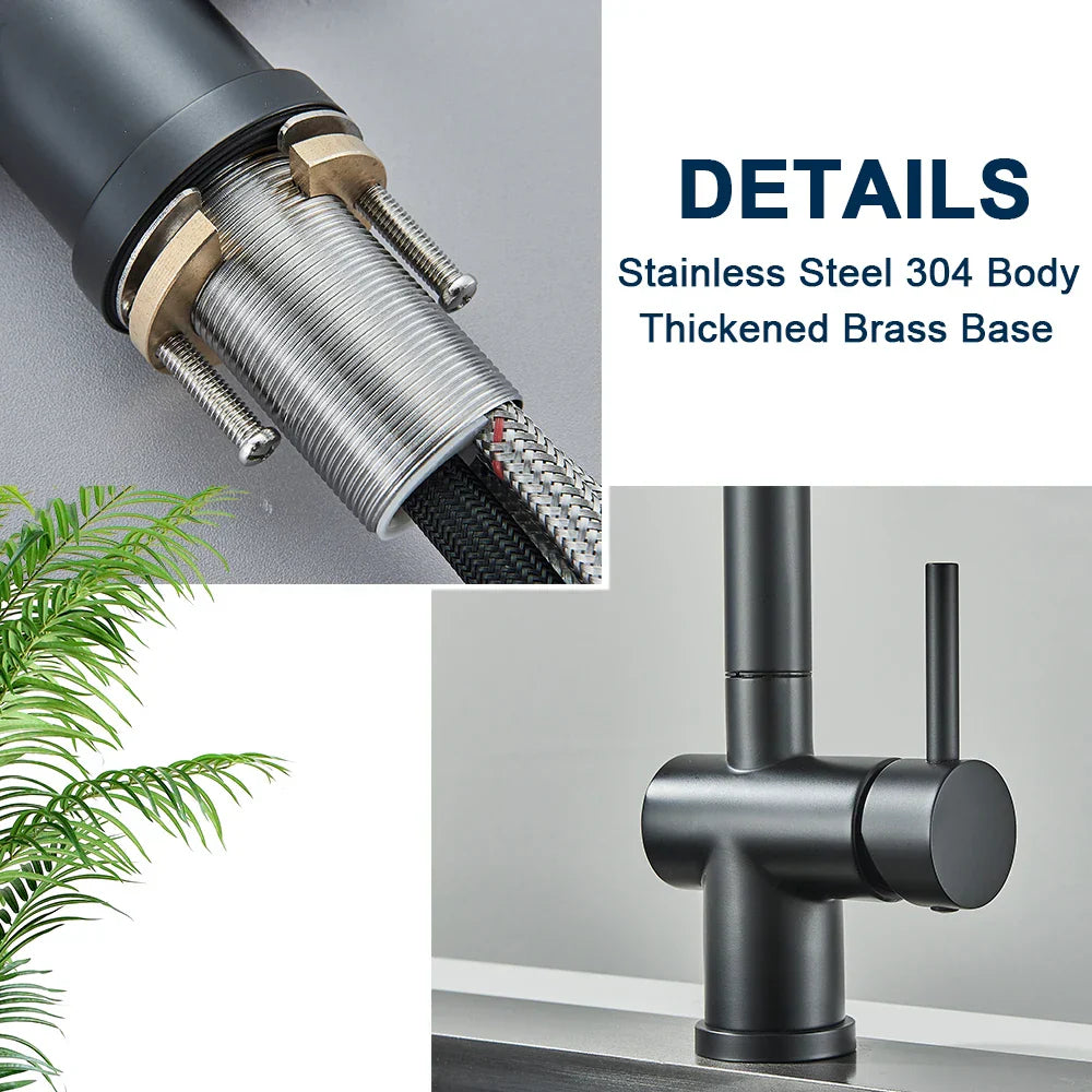 DecorBites™ Black Gourmet Kitchen Faucet with Flexible Sprayer and Dual Nozzle