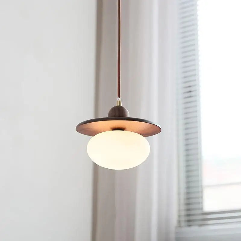 DecorBites™ Glass LED Pendant Lamp with Walnut Wood Brass Accent