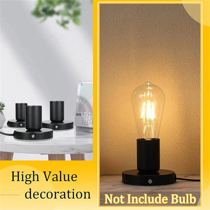 DecorBites™ Black Metal Lamp Base with Switch & Plug for E26 E27 Bulbs