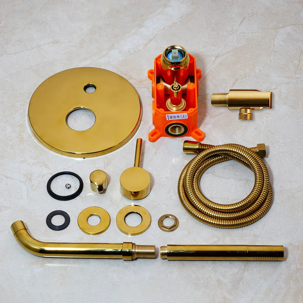 DecorBites™ Brush Gold Bathroom Shower Tub Faucet Wall Mount Golden Plated Mixer Tap