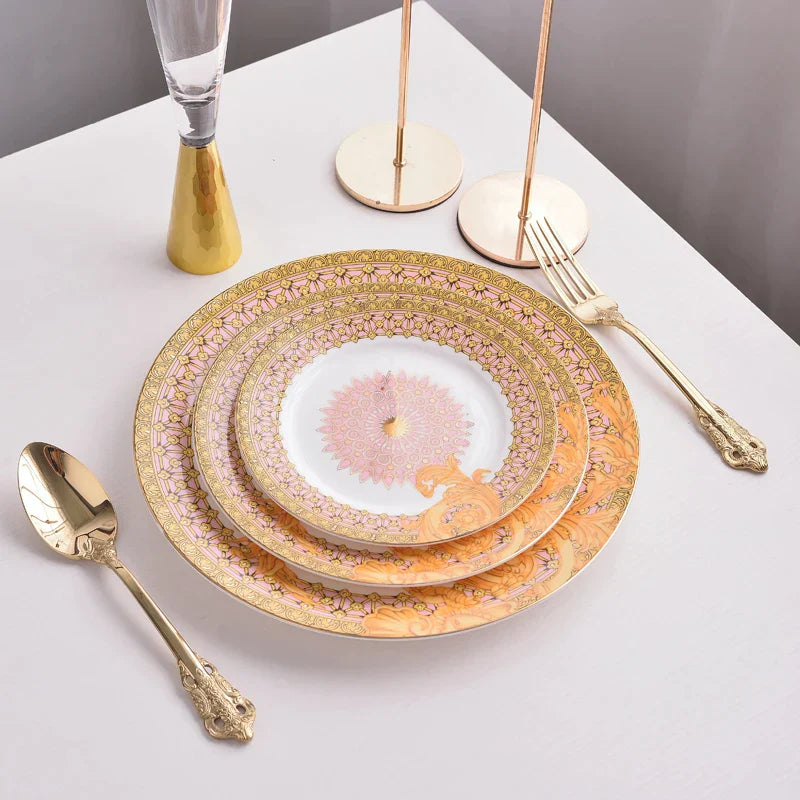 DecorBites™ Golden Flower Bone China Tableware Set