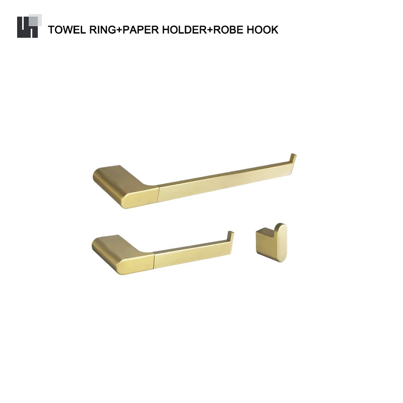 DecorBites™ Gold Bathroom Accessories Set: Towel Bar Rail, Toilet Paper Holder, Towel Rack, Hook