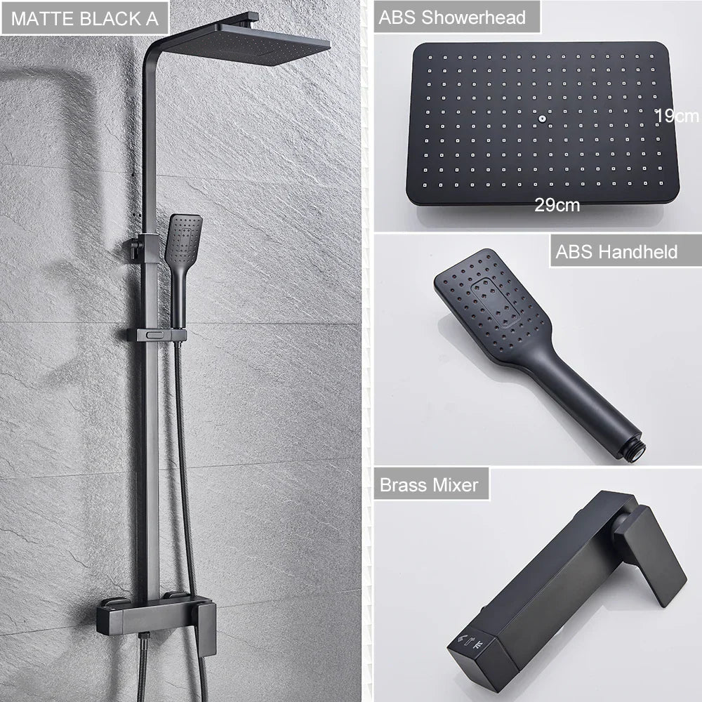 DecorBites™ Black Brass Shower Faucet with 8" Rainfall Shower Head and Tub Spout