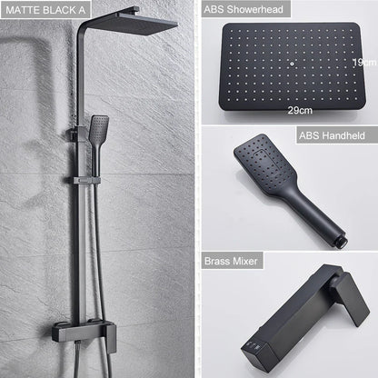 DecorBites™ Black Brass Shower Faucet with 8" Rainfall Shower Head and Tub Spout