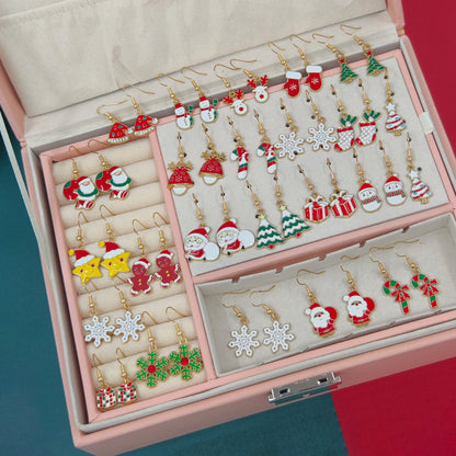 10/20/40pcs New Christmas Set Cross border Hot Selling Cartoon Dripping Oil Elk Santa Claus Christmas Tree Earrings for Women