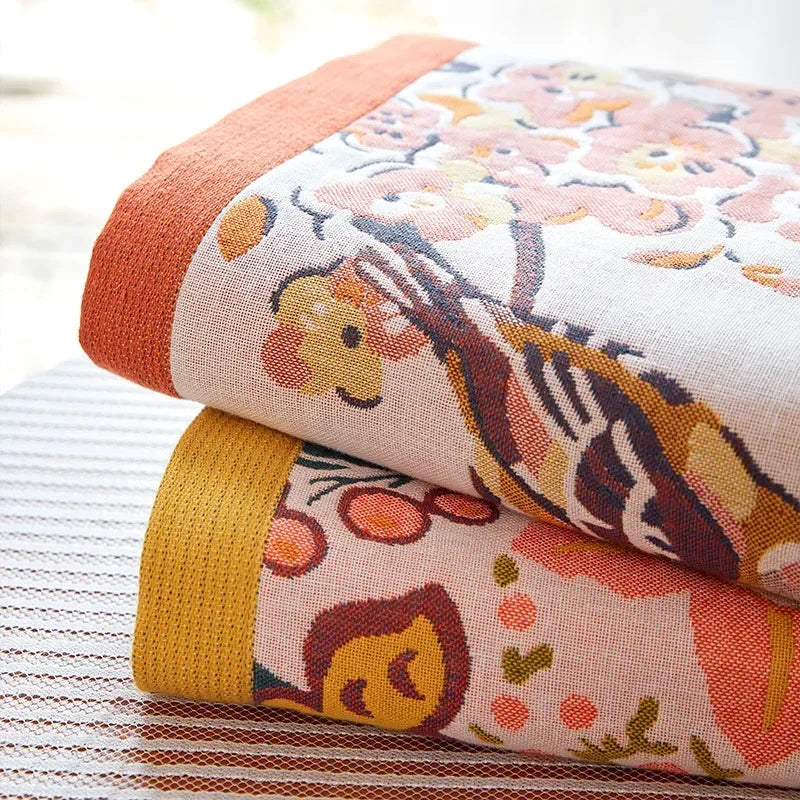 منشفة حمام ديكوربايتس™ قطنية شاشية بنقشة طاووس - ناعمة، لطيفة على البشرة، سريعة الجفاف - 90×180 سم