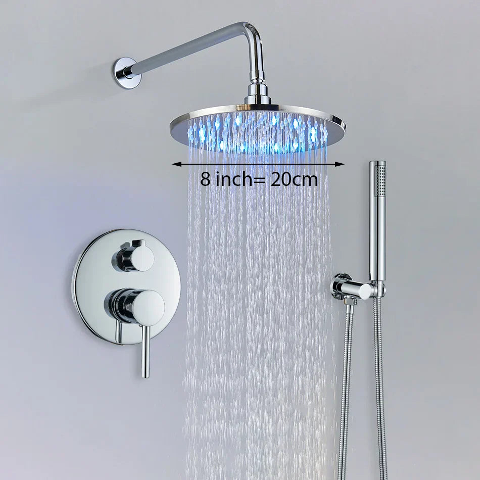 DecorBites™ Brass Shower Set with 2-Way Mixer and Handheld Spray - 8-16" Rain Shower Head