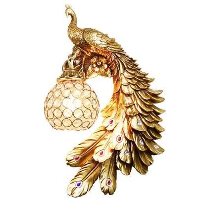 DecorBites™ Gold Peacock Crystal Wall Lamp: Elegant Nordic LED Light for Aisle & Walls