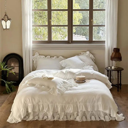 DecorBites™ 100% Cotton Ruffles Bedding Set with Double-layer Yarn and Soft Skin Friendly Texture