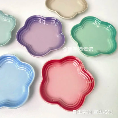 Rainbow Plum Blossom Small Plate 6 Inches 15cm Sauce Plate Flower Shaped Pet Gradual Spike Bone Plate Tableware Ceramic