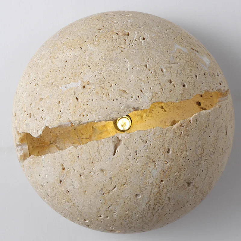 DecorBites™ Dino Egg Stone Wall Lamp Yellow Travertine Hemisphere LED Sconce