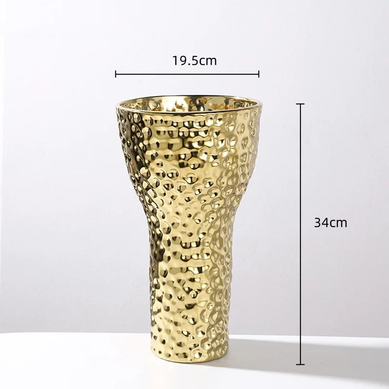 DecorBites™ Golden Ceramic Geometric Honeycomb Vase - Home Decoration Accessory