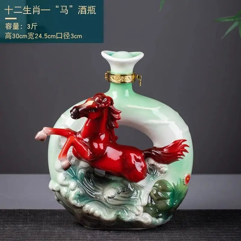 Decorbites™ Jingdezhen-Porzellan-Weinflaschen-Skulptur Geschenk Chinesisches Zodiac 3kg