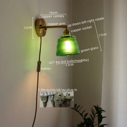 DecorBites™ LED Green Glass Wall Light for Home Decor, Japanese Style, Bedroom, Living Room