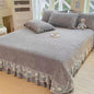 Decobites Velvet Flower Lace Ruffles Quilted Bedding Set with Pillowcases