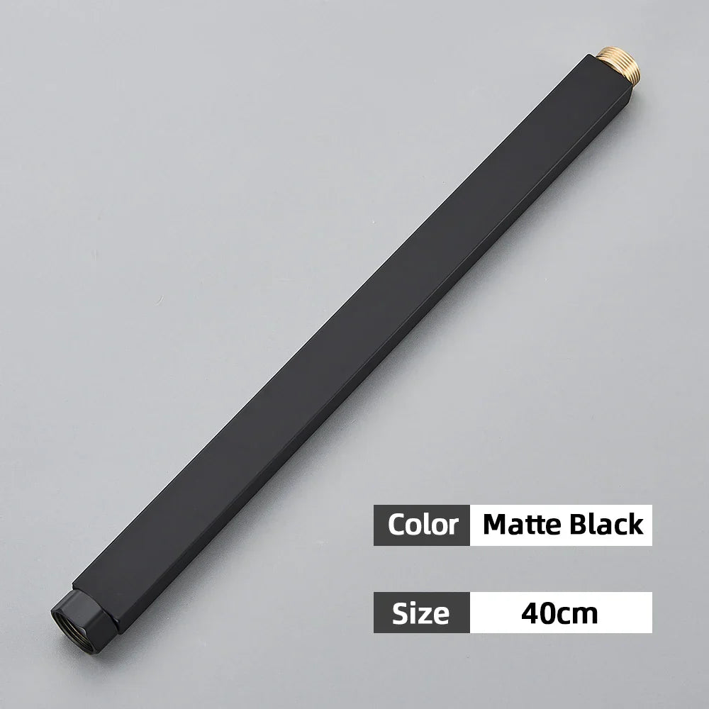 أنبوب تمديد صنبور دش الحمام الأسود من DecorBites™ - دائري ومربع 30/40 سم واجهة عامة