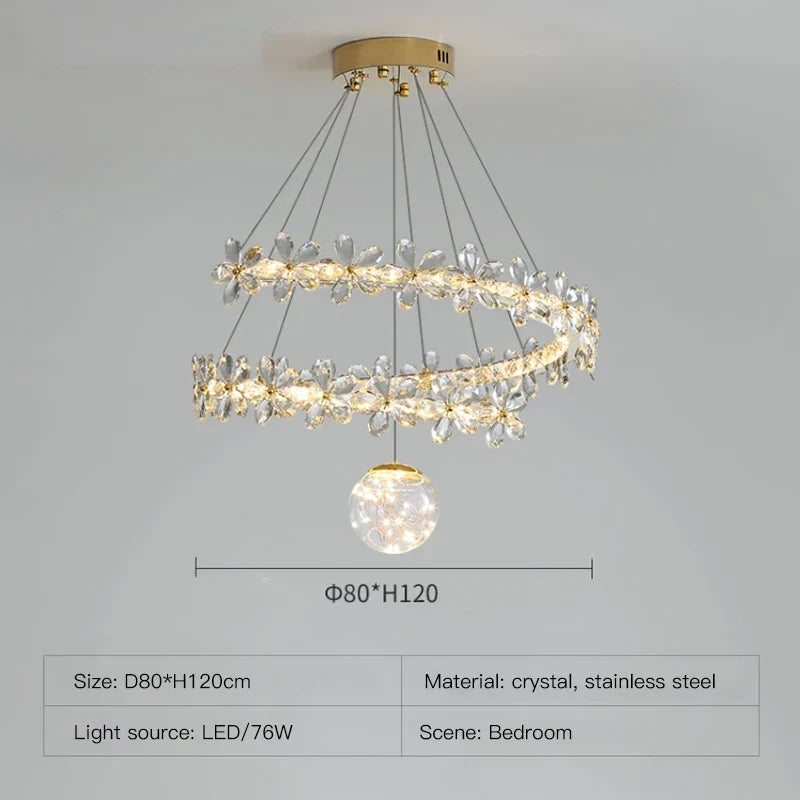 DecorBites™ Gold Crystal Spiral Chandelier LED Pendant Lights for Home Decoration