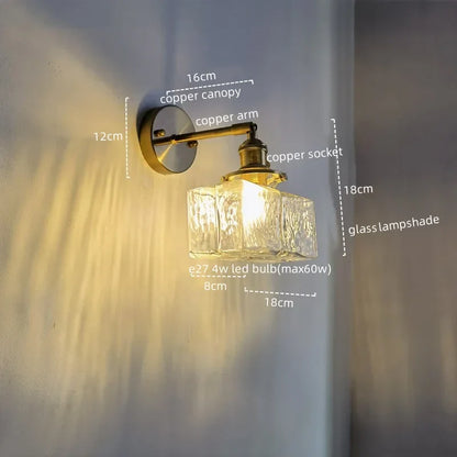 Lámpara de pared LED DecorBites™ de cobre y cristal, moderna luz de noche para pasillo.