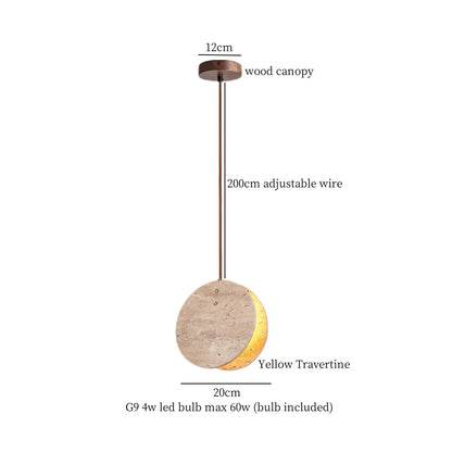 DecorBites™ LED Hanging Pendant Light Mid-Century Modern Yellow Travertine Wood Living Room