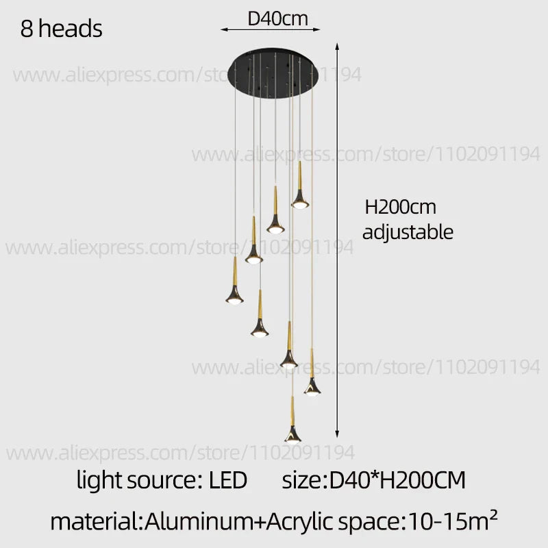 Lámpara de araña contemporánea DecorBites™ con diseño de cuerno: Iluminación colgante de techo para restaurantes y salas de estar