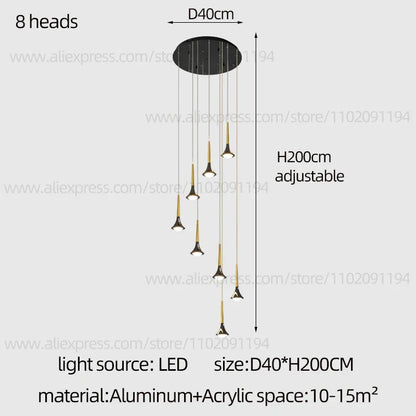 Lámpara de araña contemporánea DecorBites™ con diseño de cuerno: Iluminación colgante de techo para restaurantes y salas de estar