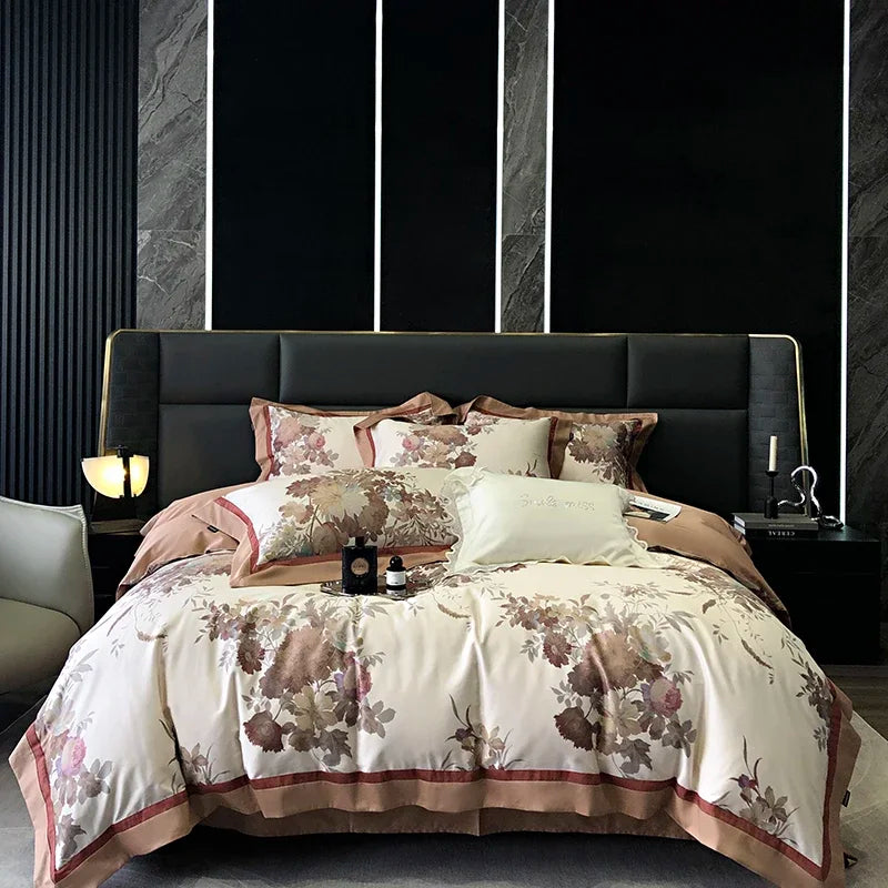 طقم أغطية سرير DecorBites™ 100S من القطن المصري المطبوع لمقاس كوين كينج Ru