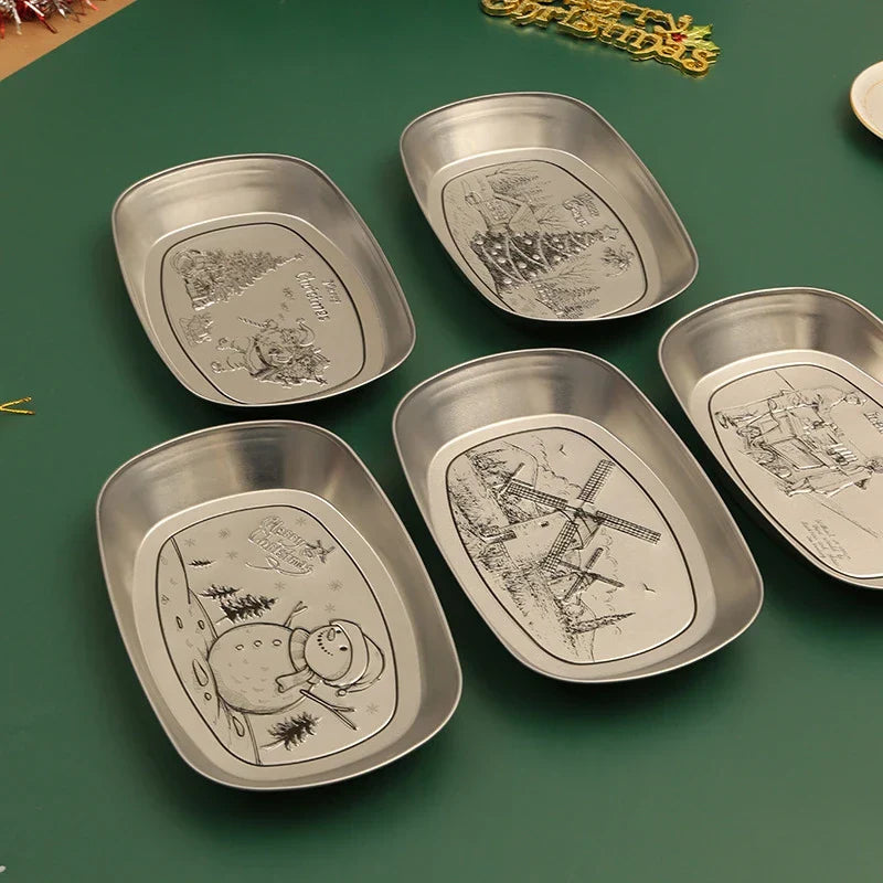 DecorBites™ Christmas Fruit Tray Santa Claus Snowman Print Decorative Plate