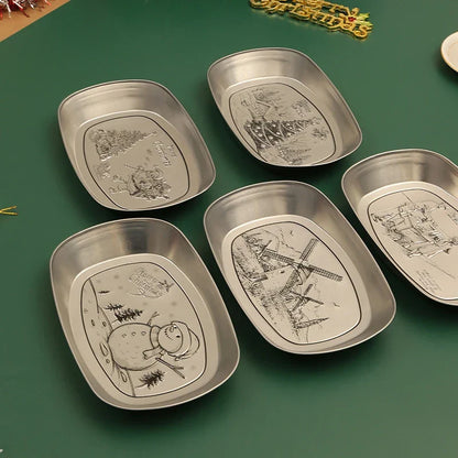 DecorBites™ Christmas Fruit Tray Santa Claus Snowman Print Decorative Plate