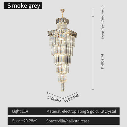 DecorBites™ Crystal Chandelier: Luxury Spiral Staircase Pendant Light for Duplex Hollow Loft