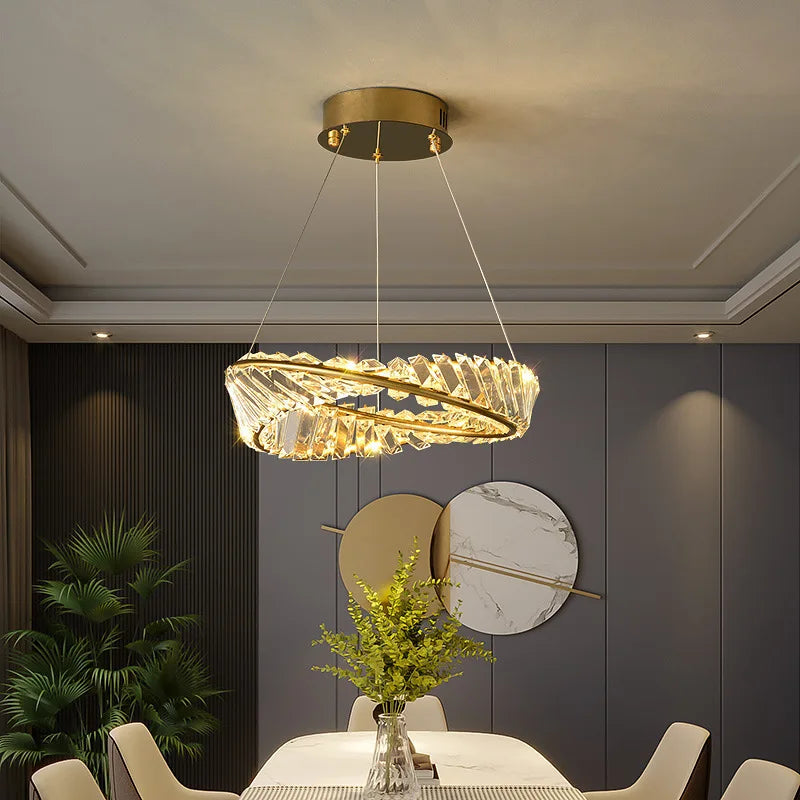 DecorBites™ Crystal LED Chandelier: Elegant Irregular Ring Pendant Light for Modern Home Decor