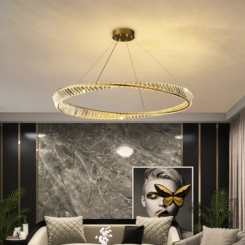 DecorBites™ Crystal LED Chandelier: Elegant Irregular Ring Pendant Light for Modern Home Decor