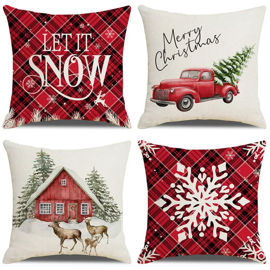 DecorBites™ Christmas Snow Elk Pillow Cover for Festive Home Decor