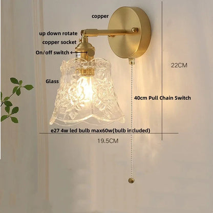 Decorbites™ Luces de Pared LED de Vidrio Verde con Interruptor de Cadena Estilo Vintage Lámpara de Mesa de Noche