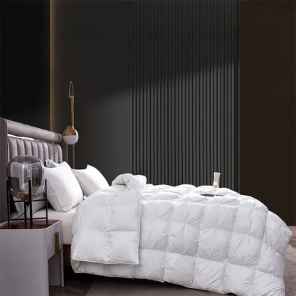 Decobites Luxury White Goose Down Quilt for Queen King Bed Warm Cozy Lightweight Comforter