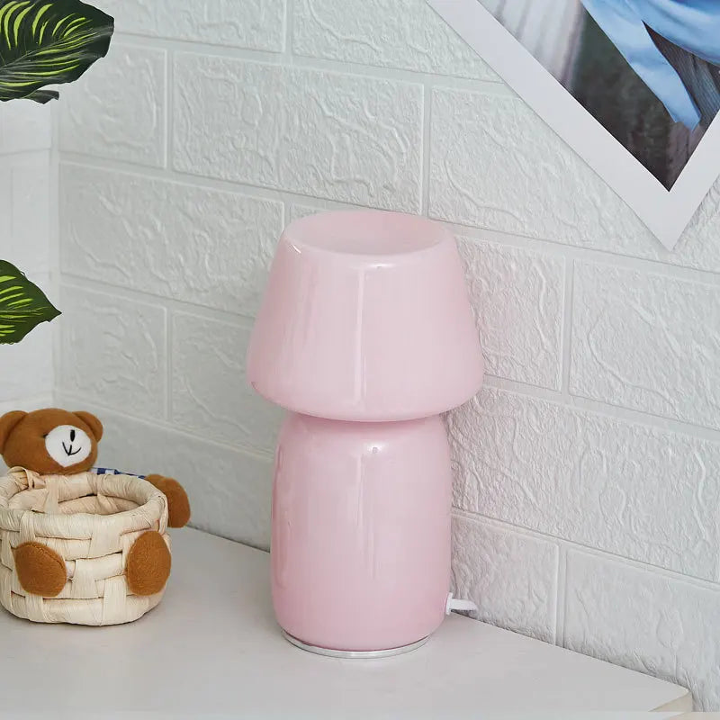 DecorBites™ Apollo Mushroom Glass Table Lamp - White Glass Bedside Night Light