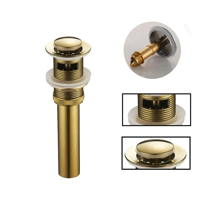 Drenaje de baño emergente redondo grande Decorbites™ Gold para lavabo de cobre