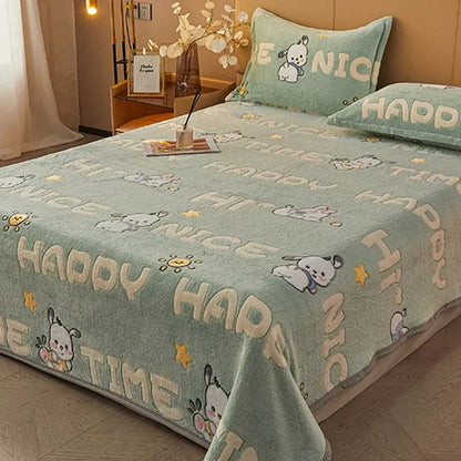 DecorBites™ Cartoon Flannel Blanket: Cozy All-Season Sofa Cover & Bed Sheet